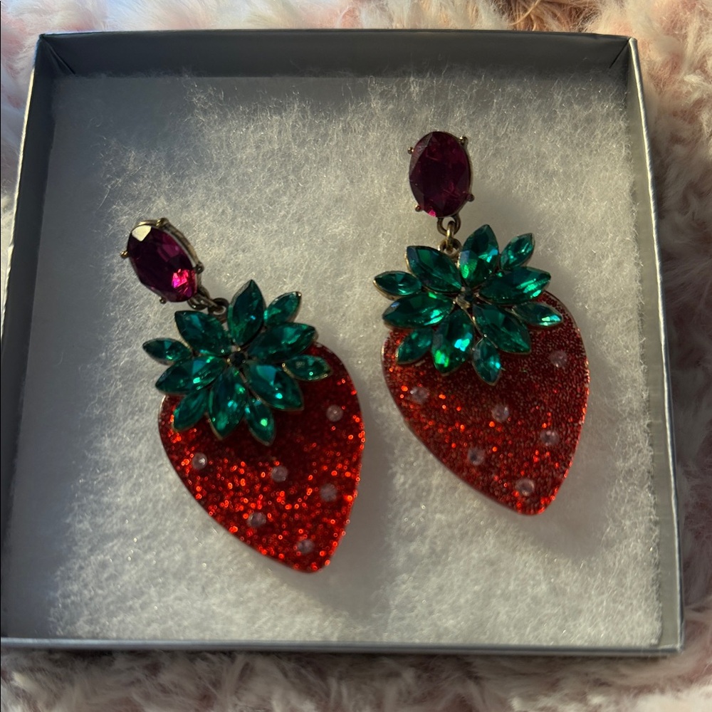 Betsey Johnson Strawberry Red and Green Earrings